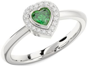 Diamond Emerald White Gold Heart Promise Ring