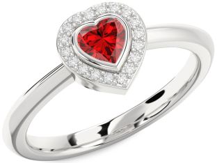 Diamond Ruby Silver Heart Promise Ring