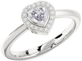 Salt & Pepper Diamond Silver Heart Promise Ring