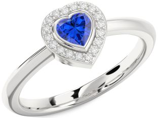 Diamond Blue Sapphire White Gold Heart Promise Ring