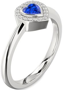 Diamond Blue Sapphire Platinum Heart Promise Ring