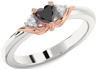 Diamond Amethyst Platinum & Rose Gold Heart Three Stone Engagement Ring