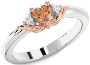 Diamond Amethyst Platinum & Rose Gold Heart Three Stone Engagement Ring
