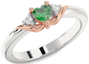 Diamond Emerald White Rose Gold Heart Promise Ring