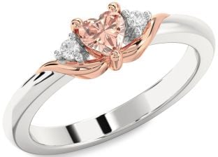 Diamond Amethyst Platinum & Rose Gold Heart Three Stone Engagement Ring