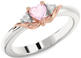 Diamond Amethyst Platinum & Rose Gold Heart Three Stone Engagement Ring