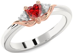 Diamond Ruby White Rose Gold Heart Promise Ring