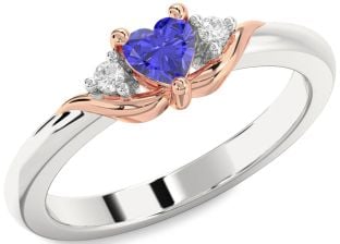 Diamond Amethyst Platinum & Rose Gold Heart Three Stone Engagement Ring