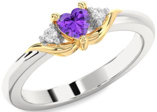 Diamond Amethyst Platinum & Yellow Gold Heart Three Stone Engagement Ring