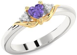 Diamond Amethyst Platinum & Yellow Gold Heart Three Stone Engagement Ring