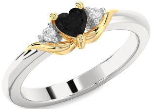 Diamond Amethyst Platinum & Yellow Gold Heart Three Stone Engagement Ring