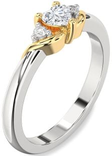 Diamond Silver & 10K gold Heart Three Stone Engagement Ring