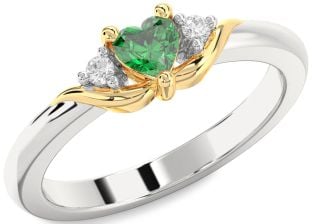 Diamond Emerald White Yellow Gold Heart Promise Ring