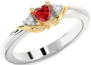 Diamond Ruby Silver & 10K gold Heart Promise Ring