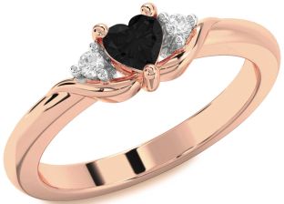 Diamond Amethyst Rose Gold Heart Three Stone Engagement Ring