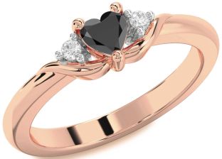 Diamond Amethyst Rose Gold Heart Three Stone Engagement Ring