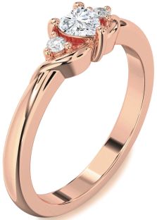 Diamond Rose Gold Heart Three Stone Engagement Ring