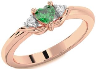 Diamond Emerald Rose Gold Heart Promise Ring