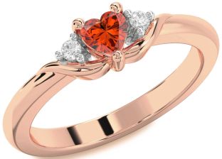 Diamond Amethyst Rose Gold Heart Three Stone Engagement Ring