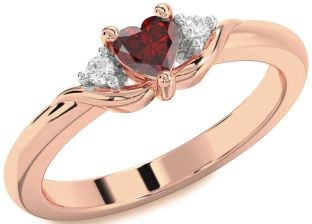 Diamond Amethyst Rose Gold Heart Three Stone Engagement Ring