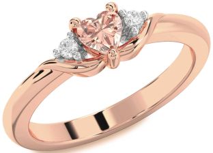 Diamond Amethyst Rose Gold Heart Three Stone Engagement Ring