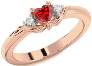 Diamond Ruby Rose Gold Heart Promise Ring