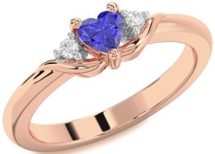 Diamond Amethyst Rose Gold Heart Three Stone Engagement Ring