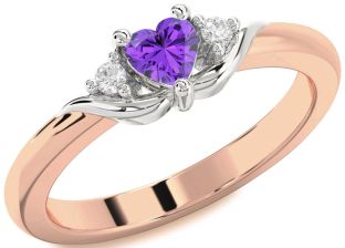 Diamond Amethyst Platinum & Rose Gold Heart Three Stone Engagement Ring
