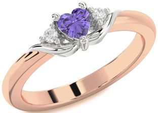 Diamond Amethyst Platinum & Rose Gold Heart Three Stone Engagement Ring