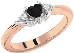Diamond Amethyst Platinum & Rose Gold Heart Three Stone Engagement Ring