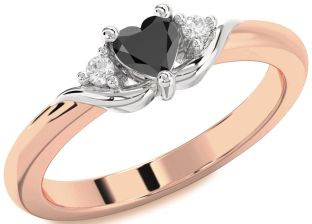 Diamond Amethyst Platinum & Rose Gold Heart Three Stone Engagement Ring