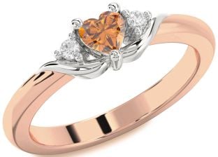 Diamond Amethyst Platinum & Rose Gold Heart Three Stone Engagement Ring