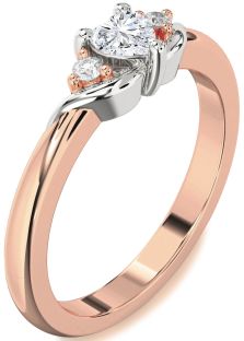 Diamond White Rose Gold Heart Three Stone Engagement Ring