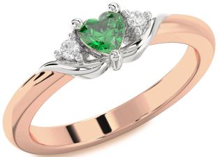 Diamond Emerald White Rose Gold Heart Promise Ring