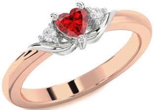 Diamond Ruby White Rose Gold Heart Promise Ring