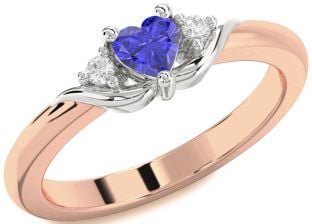 Diamond Amethyst Platinum & Rose Gold Heart Three Stone Engagement Ring