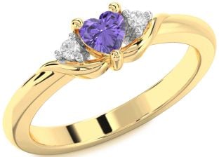 Diamond Amethyst Gold Heart Three Stone Engagement Ring
