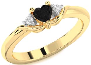 Diamond Amethyst Gold Heart Three Stone Engagement Ring