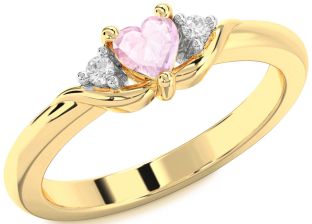 Diamond Amethyst Gold Heart Three Stone Engagement Ring
