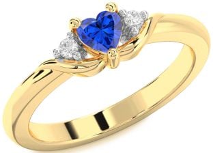 Diamond Blue Sapphire Gold Heart Promise Ring