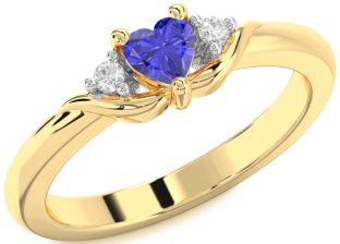 Diamond Amethyst Gold Heart Three Stone Engagement Ring