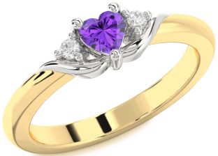 Diamond Amethyst Platinum & Yellow Gold Heart Three Stone Engagement Ring
