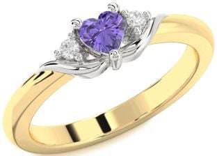 Diamond Amethyst Platinum & Yellow Gold Heart Three Stone Engagement Ring