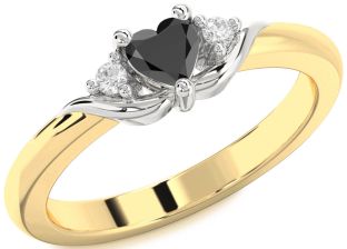Diamond Amethyst Platinum & Yellow Gold Heart Three Stone Engagement Ring