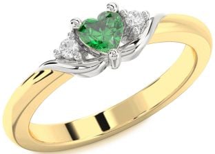 Diamond Emerald White Yellow Gold Heart Promise Ring