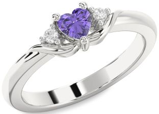 Diamond Amethyst Platinum Heart Three Stone Engagement Ring