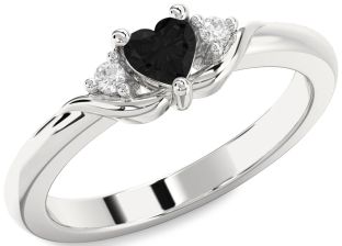 Diamond Amethyst Platinum Heart Three Stone Engagement Ring