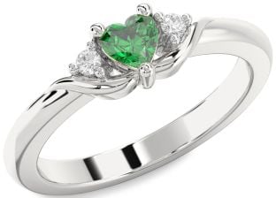 Diamond Emerald White Gold Heart Promise Ring