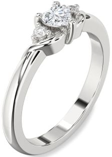 Diamond Emerald Platinum Heart Three Stone Engagement Ring