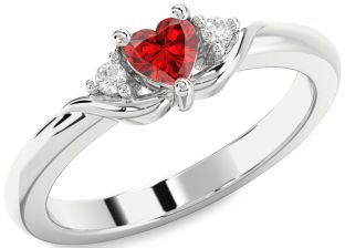 Diamond Ruby Silver Heart Promise Ring
